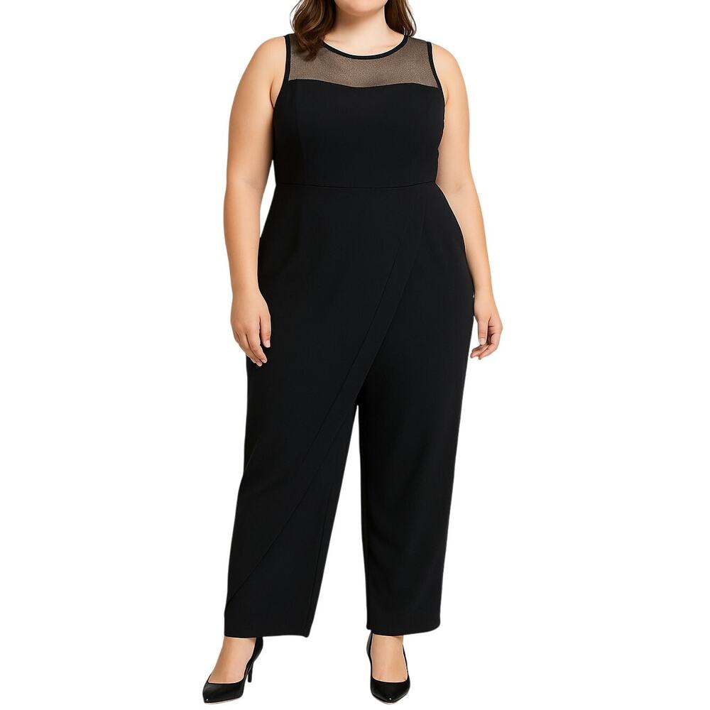 Alexa B Nites Jumpsuit High Waist Mesh Detail Chiffon Black Women's Size 12